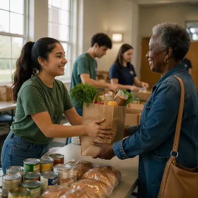 Teen Volunteer Serving at Church Food Pantry