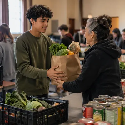 Teen Volunteer Serving Food Pantry Recipient
