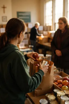Teen Volunteer Serving at Church Food Bank