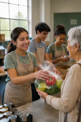 Teen Volunteers Serving at Community Food Pantry
