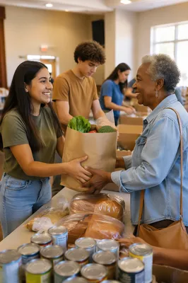 Teen Volunteer Serving Food Pantry Donation