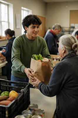 Teen Volunteer Serving Food Pantry Donation
