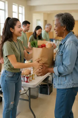 Teen Volunteer Serving Food Pantry Donation