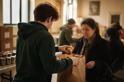 Teen Volunteer Serving at Church Food Bank