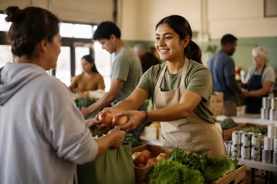 Teen Volunteer Serving Produce Indoors