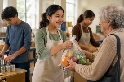 Teen Volunteers Serving at Community Food Pantry