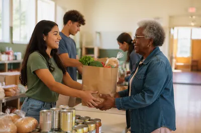 Teen Volunteer Serving Food Pantry Client