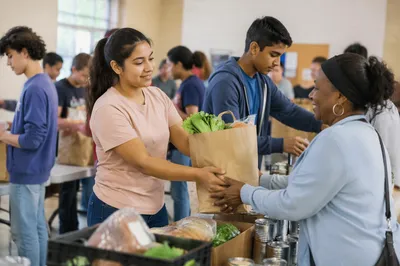 Teenagers Serving Groceries in Food Pantry