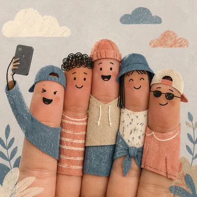 Playful Diverse Teen Finger Selfie Portrait
