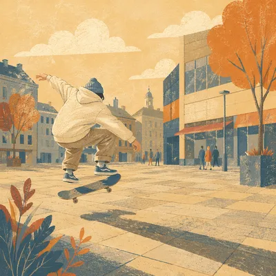 Teen Skateboard Trick in Warm City Light