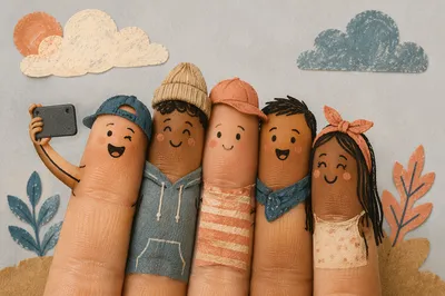 Playful Diverse Teen Finger Selfie Portrait
