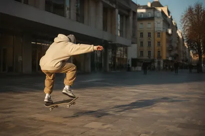 Teen Skateboard Trick in Urban Sunset