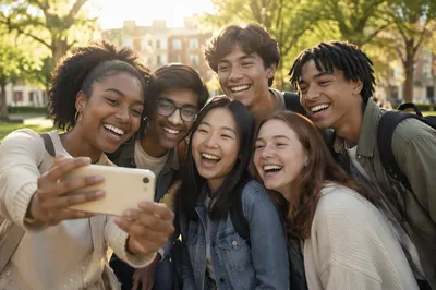 Diverse Teenagers Taking Selfie in Park