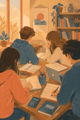 Teenagers Studying Together in Community Library