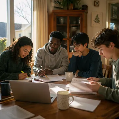 Teenagers Studying Together After School