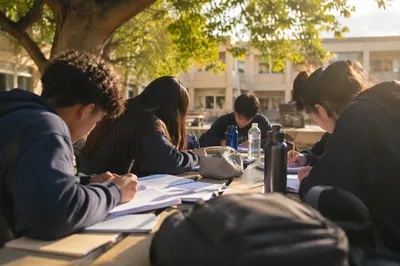 Teenagers Studying Together After School Outdoors