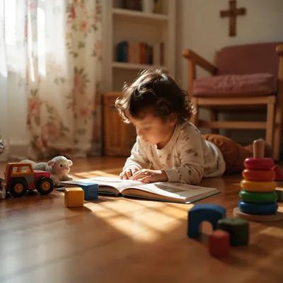 Peaceful Toddler Reading in Church Nursery