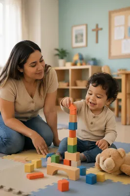 Toddler Playing with Blocks in Nursery