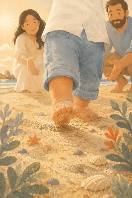Toddler First Steps on Sunny Beach
