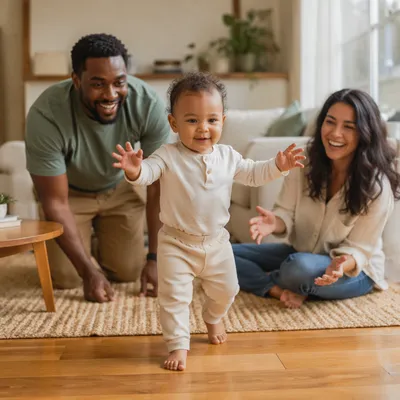 Toddler First Steps with Proud Parents