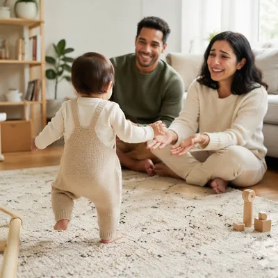 Toddler Taking First Steps at Home