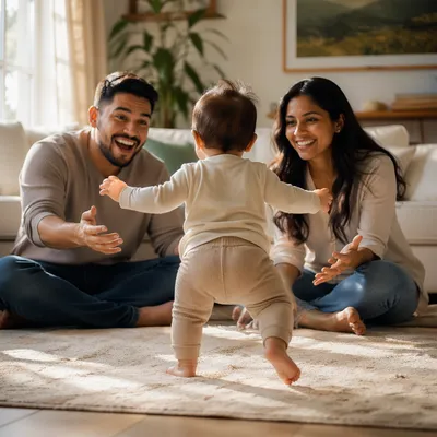 Toddler First Steps in Bright Living Room