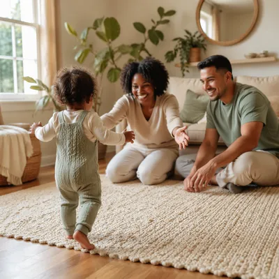 Toddler Taking First Steps at Home