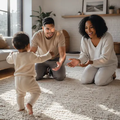 Toddler First Steps in Bright Living Room