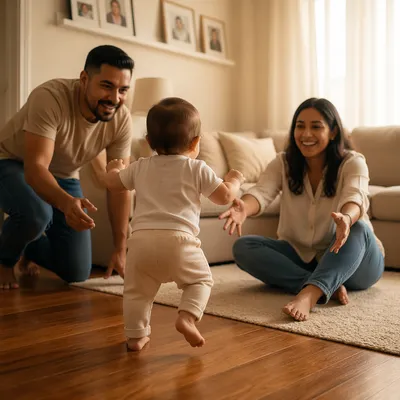Toddler Taking First Steps at Home