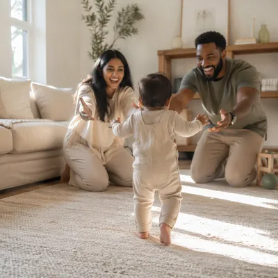 Toddler Taking First Steps at Home