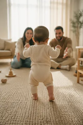 Toddler First Steps in Sunlit Living Room
