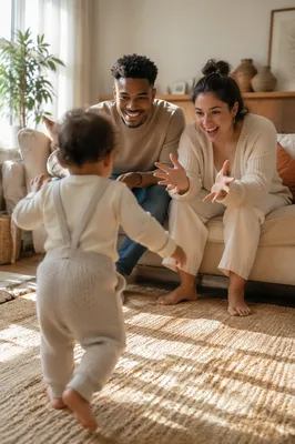 Toddler Taking First Steps at Home