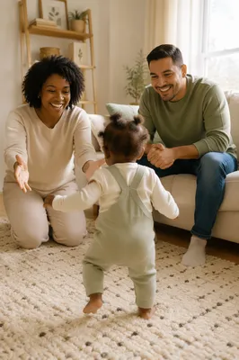 Toddler First Steps in Cozy Living Room