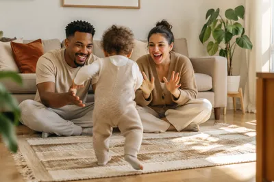 Toddler Taking First Steps at Home