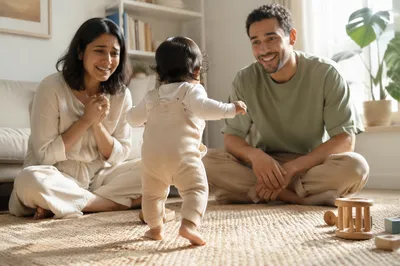 Toddler Taking First Steps at Home