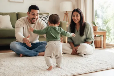 Toddler Taking First Steps at Home