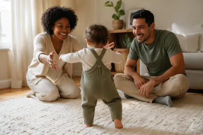 Toddler Taking First Steps at Home