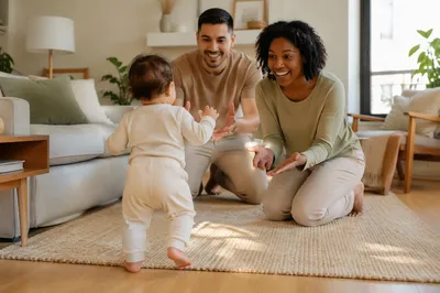Toddler First Steps in Bright Living Room