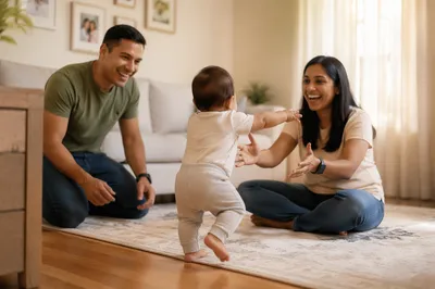 Toddler Taking First Steps at Home