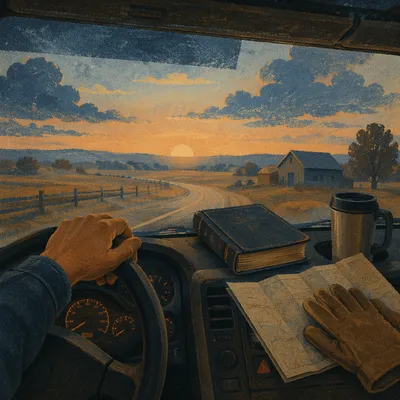 Bible on Truck Dashboard at Dawn