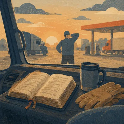 Bible on Truck Dashboard at Dawn