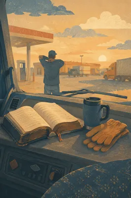 Bible on Truck Dashboard at Dawn