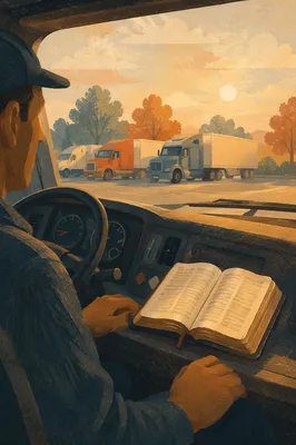 Open Bible in Truck Cab at Rest Stop