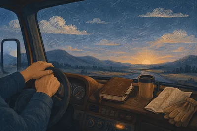 Truck Driver Bible at Dawn Rest Stop