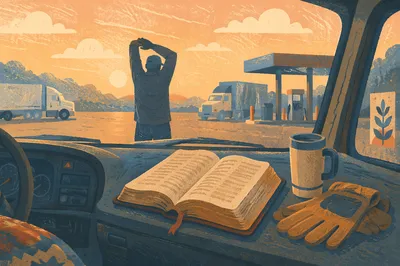 Bible on Truck Dashboard at Dawn