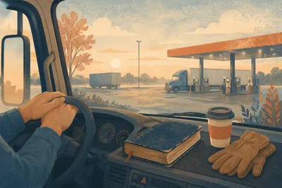 Truck Driver Bible at Dawn Rest Stop