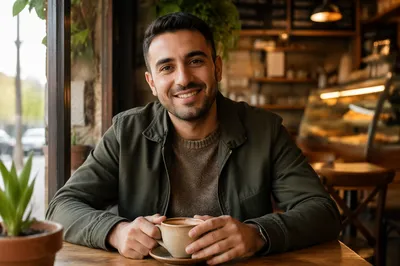 Smiling Turkish Man in Cozy Cafe