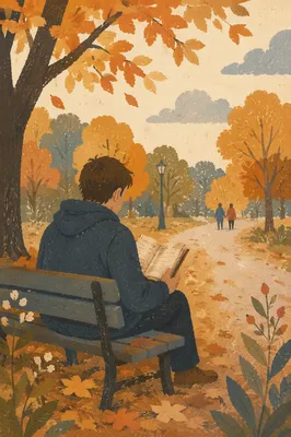 Young Adult Reading Bible in Autumn Park