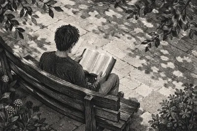 Young Adult Reading Bible on Park Bench