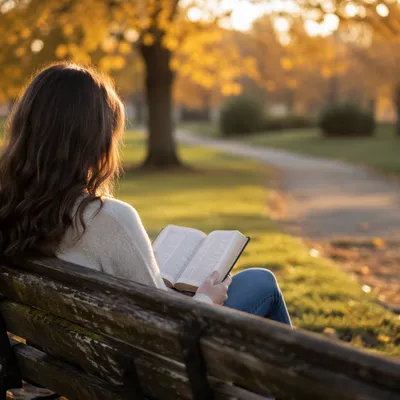 Young Adult Reading Bible on Park Bench